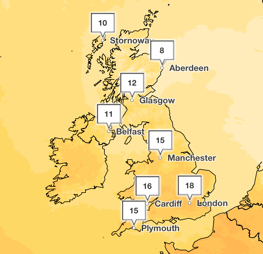 The temperature will rise to 18c Wednesday