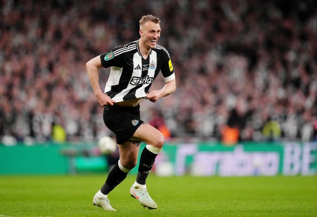 <p>Dan Burn celebrates after opening the scoring at Wembley </p>