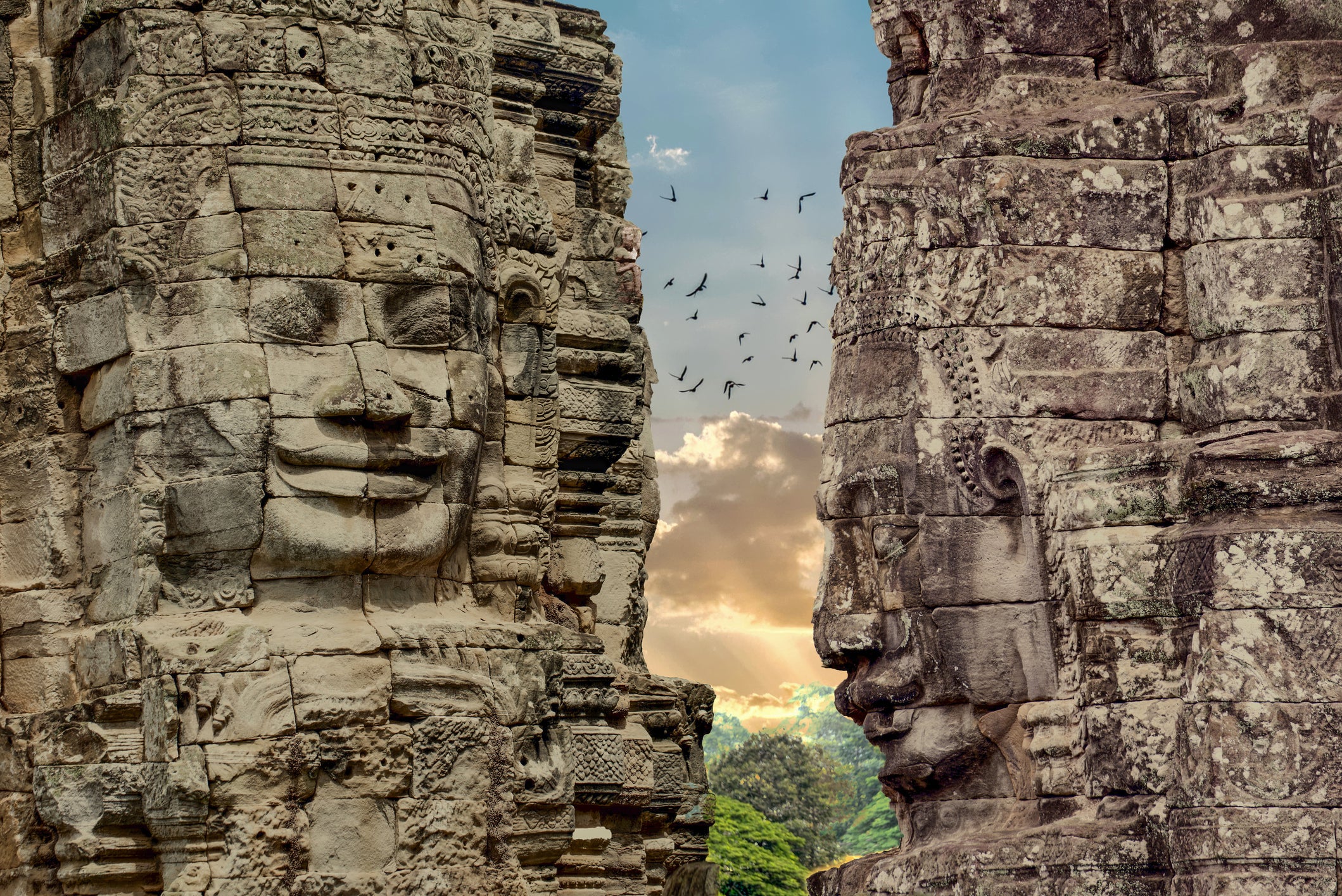 The Bayon temple, with the faces of Brahma its most distinctive feature