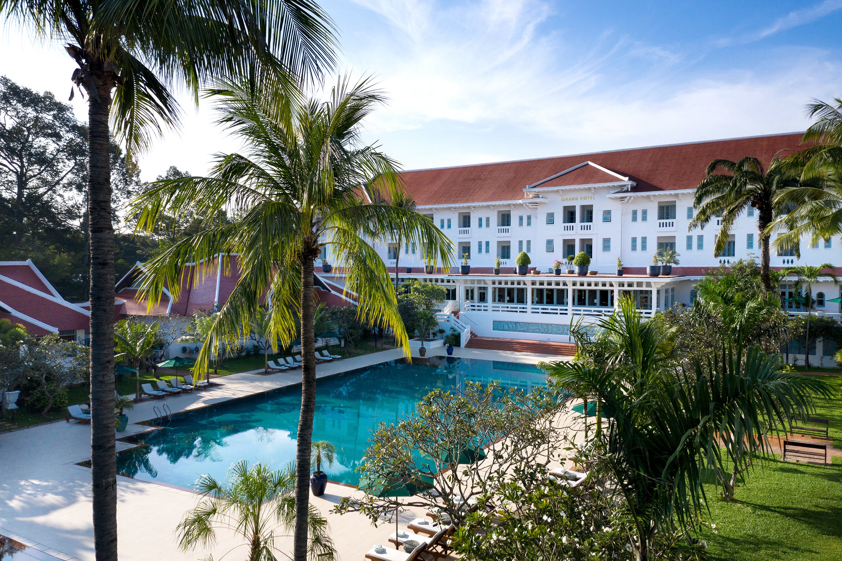 The swimming pool at Raffles Grand Hotel d’Angkor