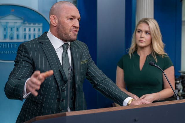 <p>Conor McGregor (left) during a trip to the White House</p>