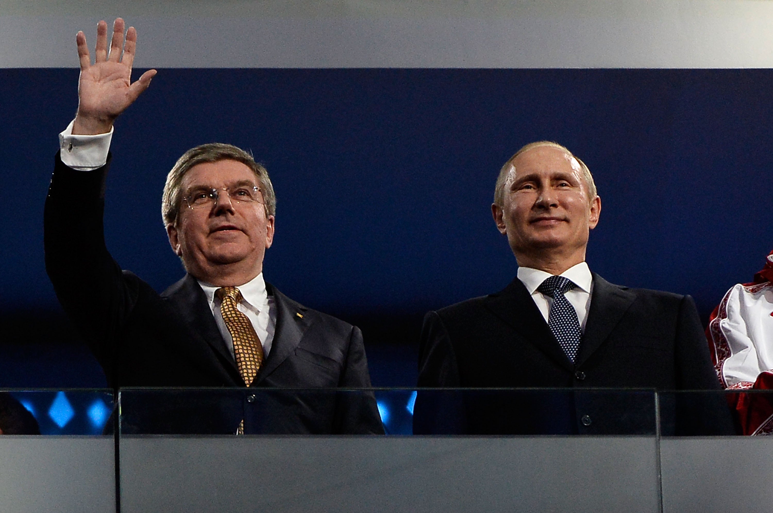 Thomas Bach with Vladimir Putin at the 2014 Sochi Winter Olympics