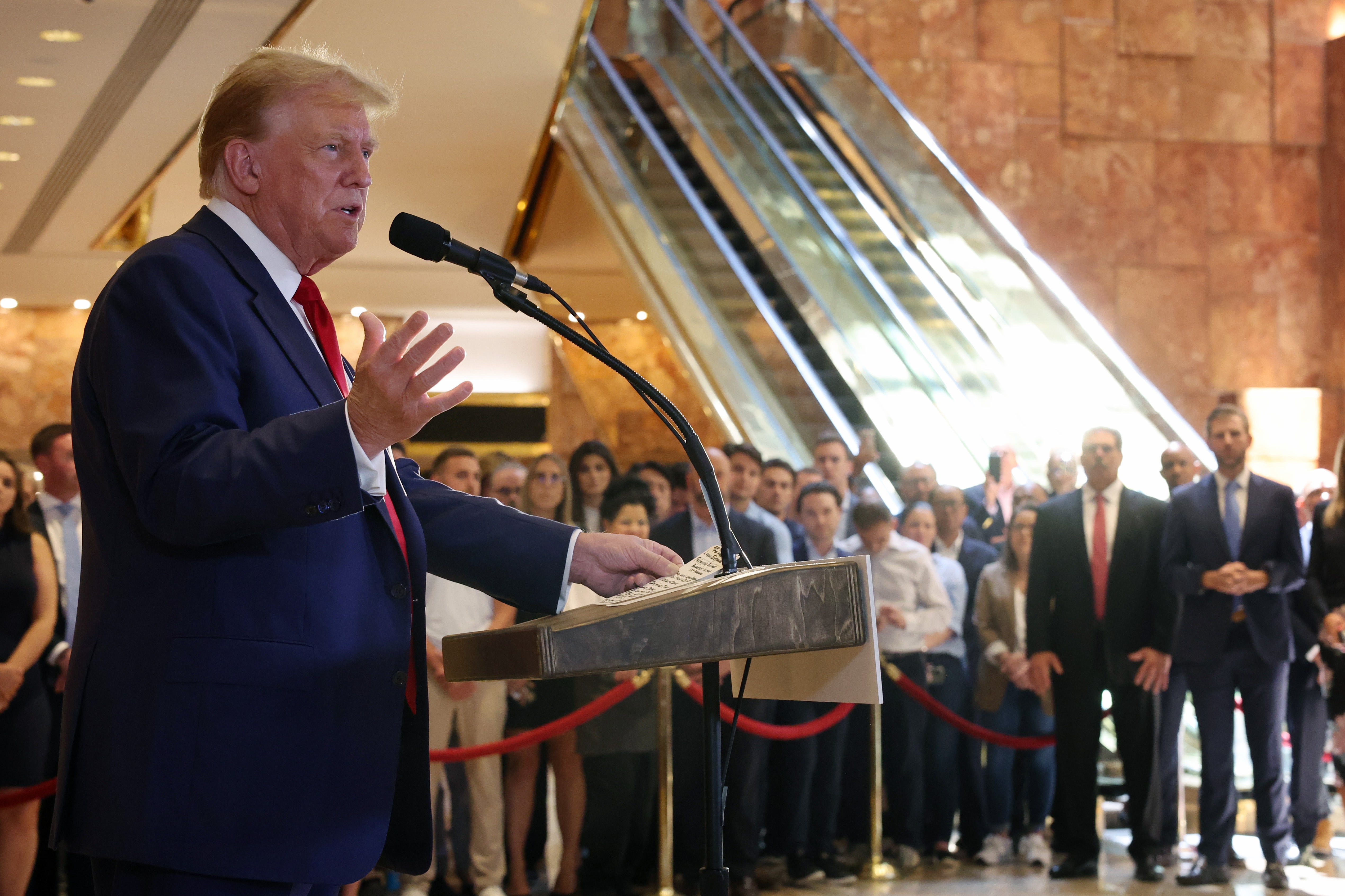 Donald Trump delivers a press conference at Trump Tower in Manhattan, New York City, on May 31 2024