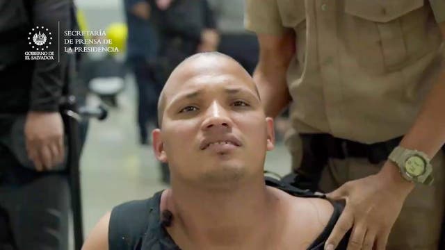 <p>Mervin Jose Yamarte Fernandez, a Venezuelan migrant deported from the U.S. last week, appears in video showing detainees arriving at a prison in El Salvador.</p>