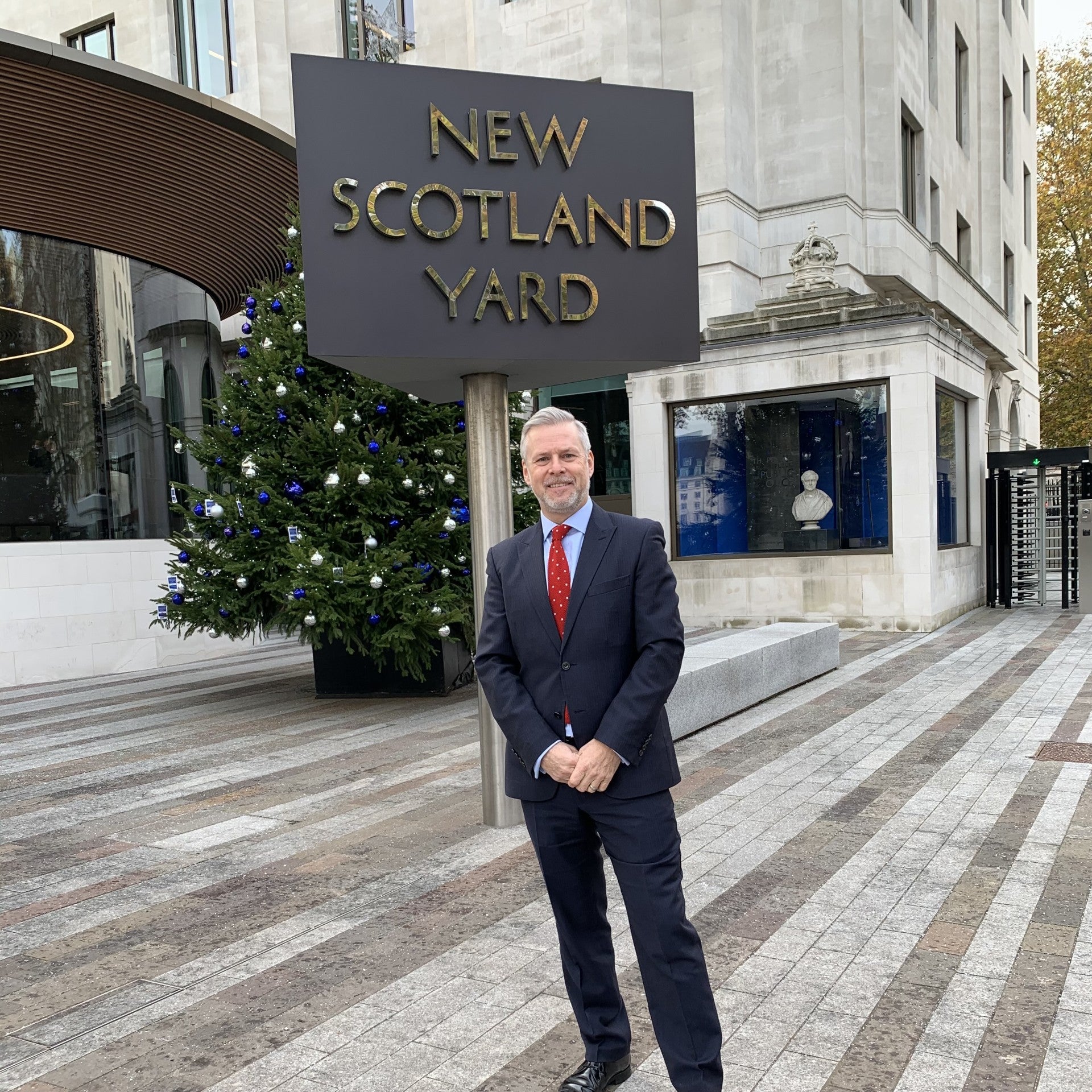 Philip Grindell outside New Scotland Yard, his workplace of 30 years