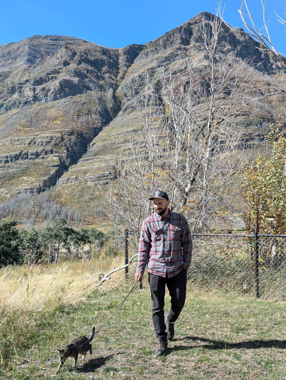 Rhys walking Marishka in Waterton Lakes National Park, Alberta