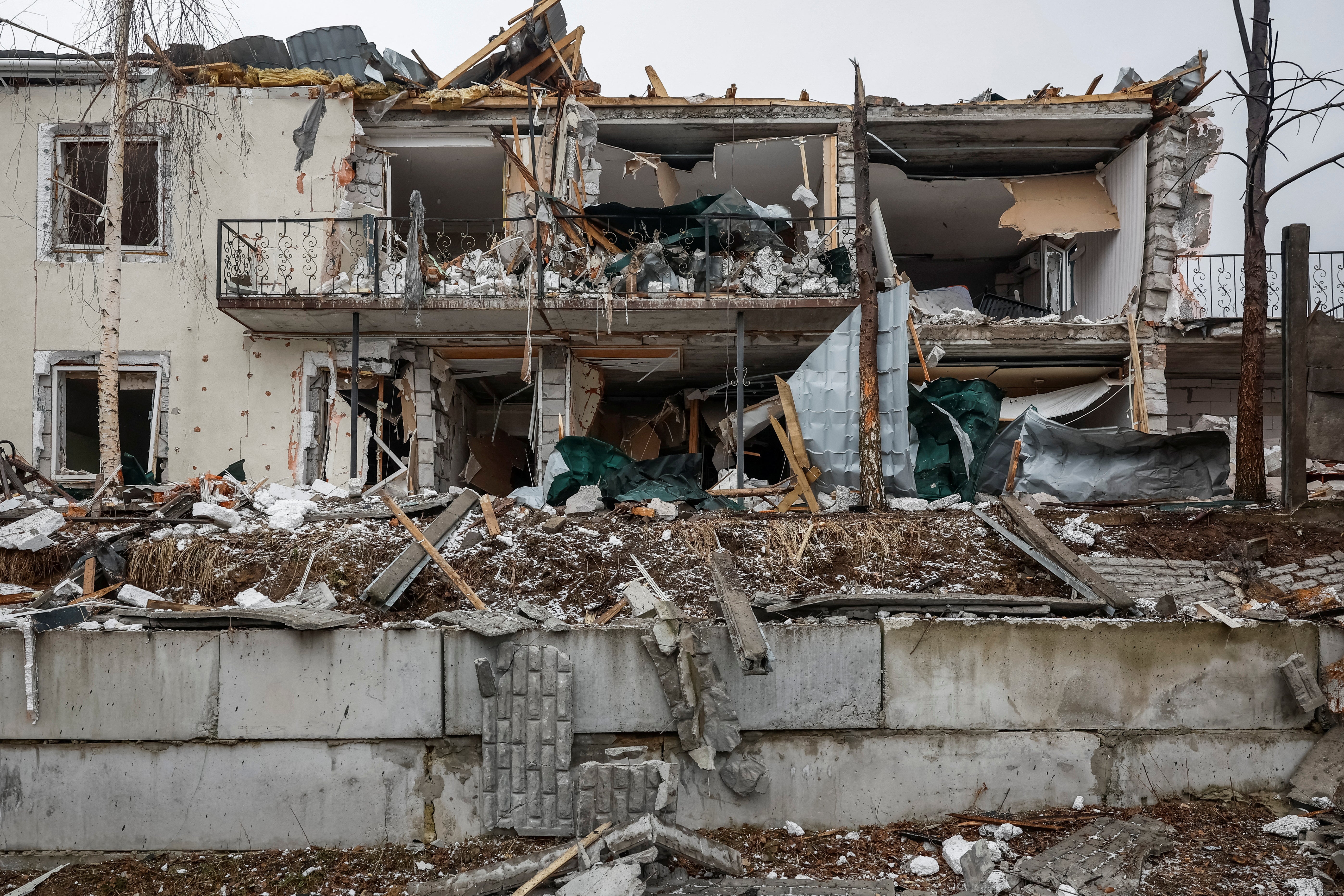 View shows damaged private houses at a site of a Russian drone strike, amid Russia's attack on Ukraine, in the town of Hostomel, Kyiv region, Ukraine March 19, 2025