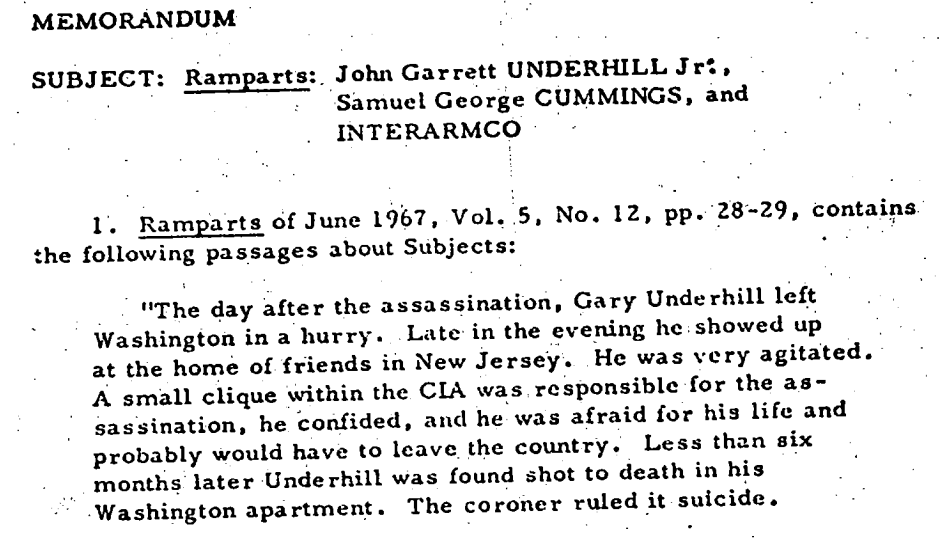 CIA Memo from July 1967 concerning 'John Garrett Underhill Jr'