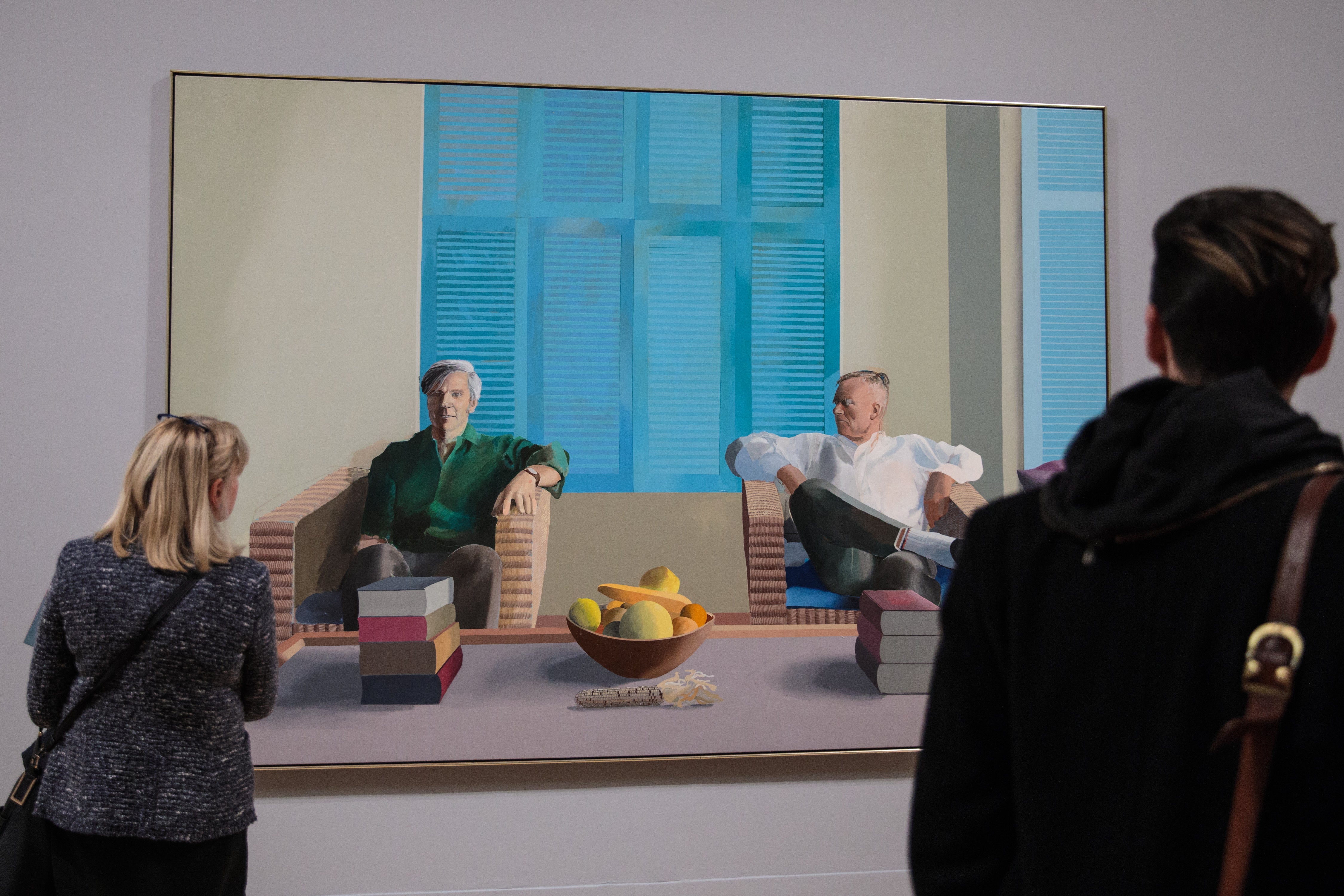 Visitors view 'Christopher Isherwood and Don Bachardy', 1968 by David Hockney