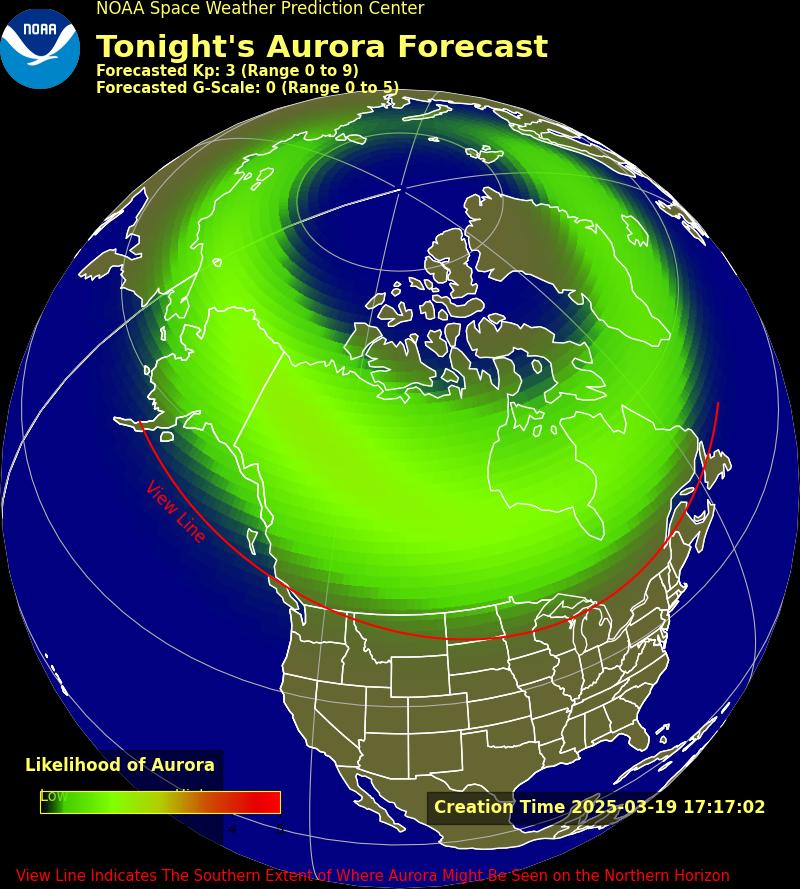 A map of the aurora forecast on Wednesday night