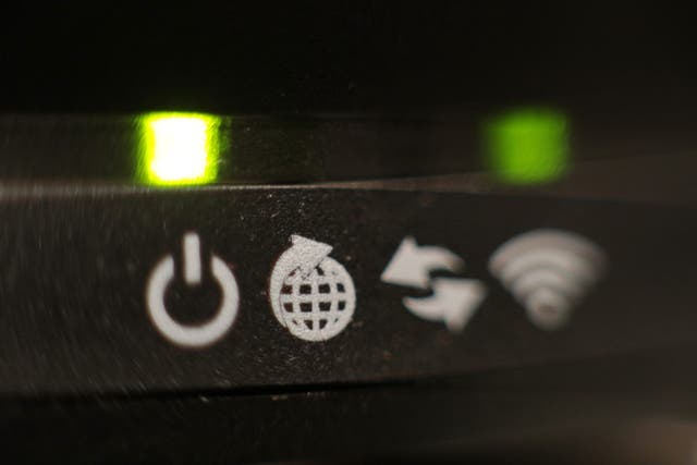 <p>The lights on the front panel of a broadband internet router (PA)</p>