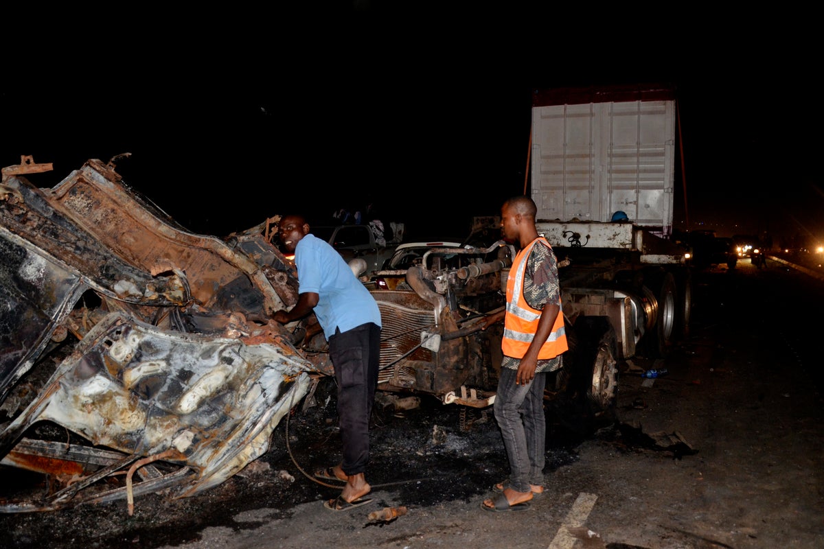 At least 6 people killed when a trailer crashed into vehicles and burst into flames in Nigeria