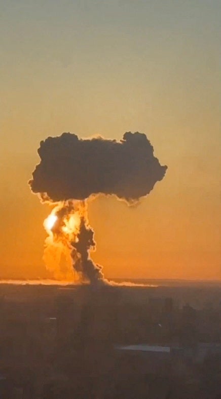 A view of smoke rising from Engels airbase, in the Saratov Region