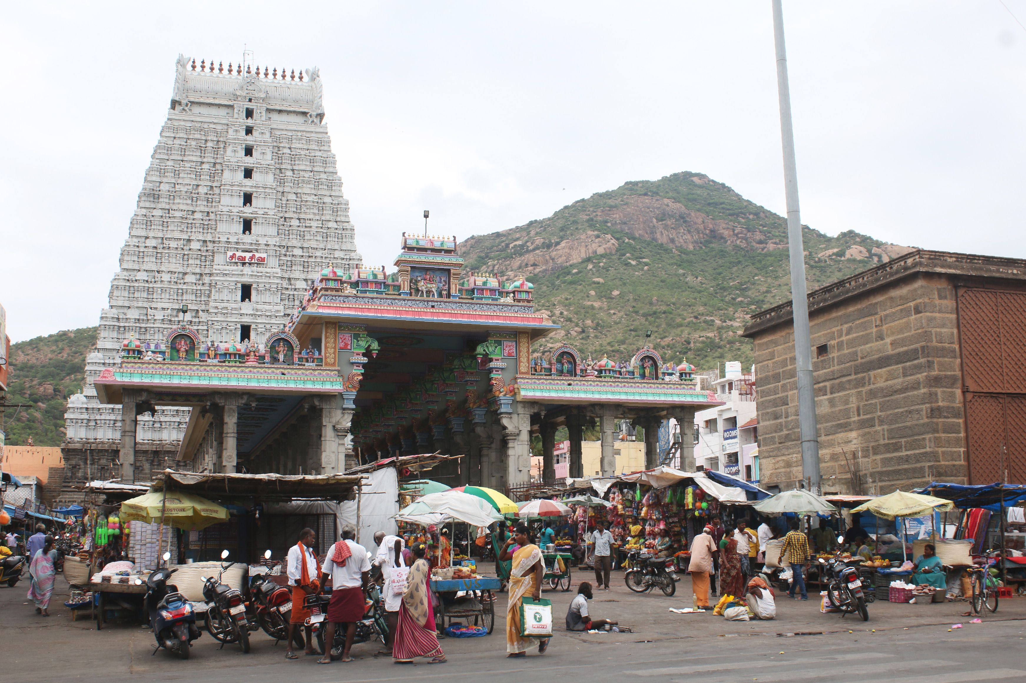 Walking past a temple in the pilgrimage town of Tiruvannamalai