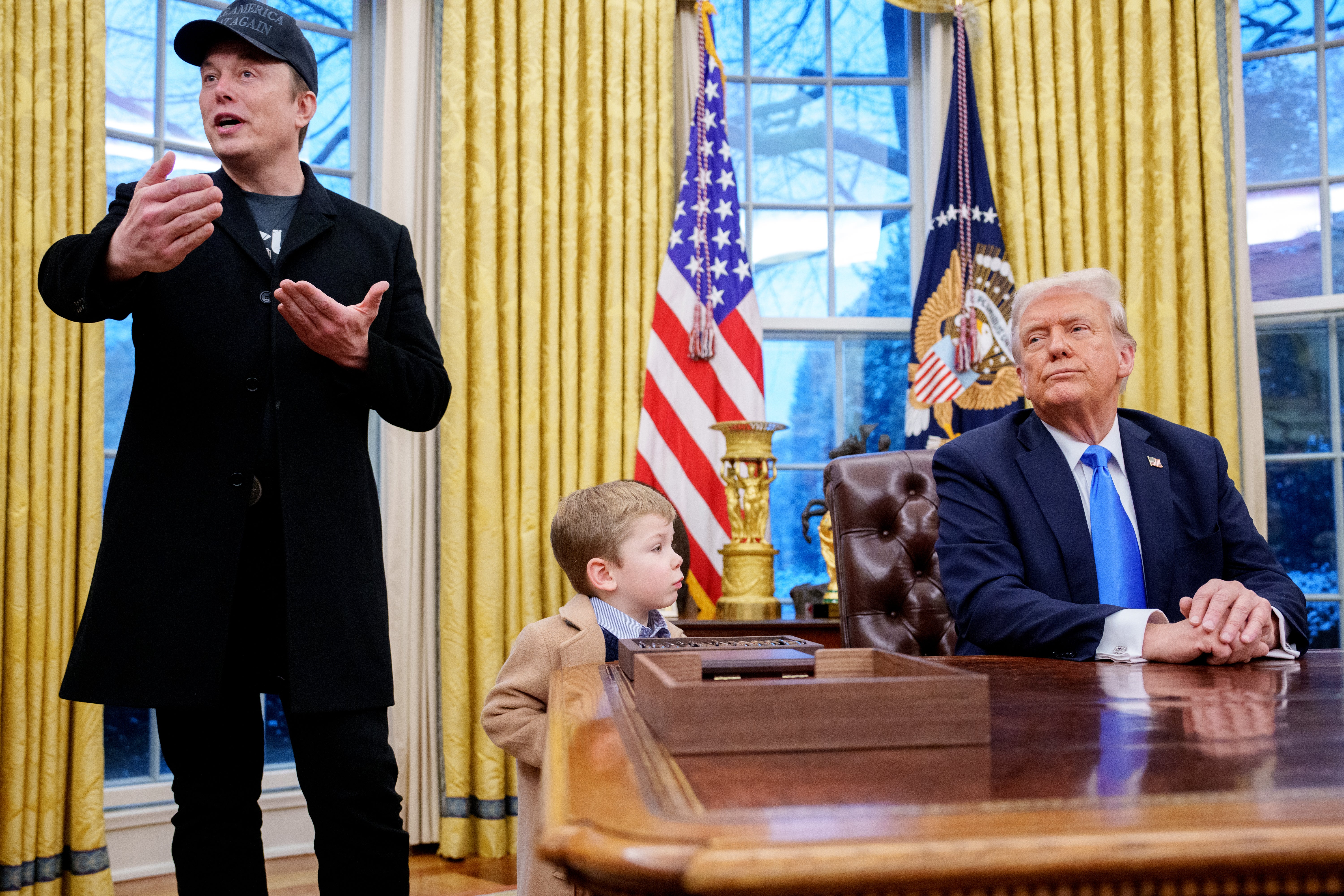 Elon Musk, left, and Donald Trump in the Oval Office in February