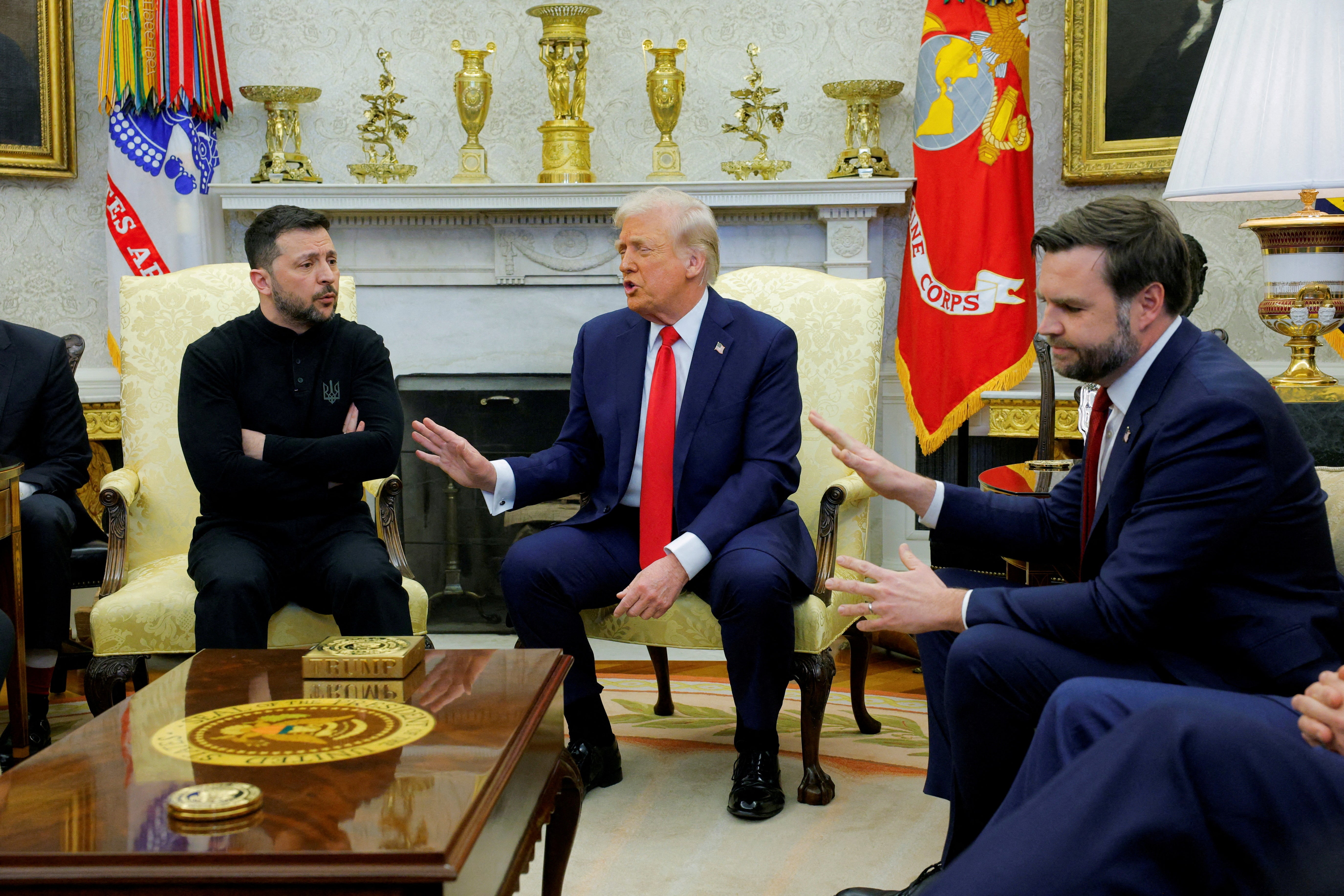 The US president during his tense meeting with Zelensky in February