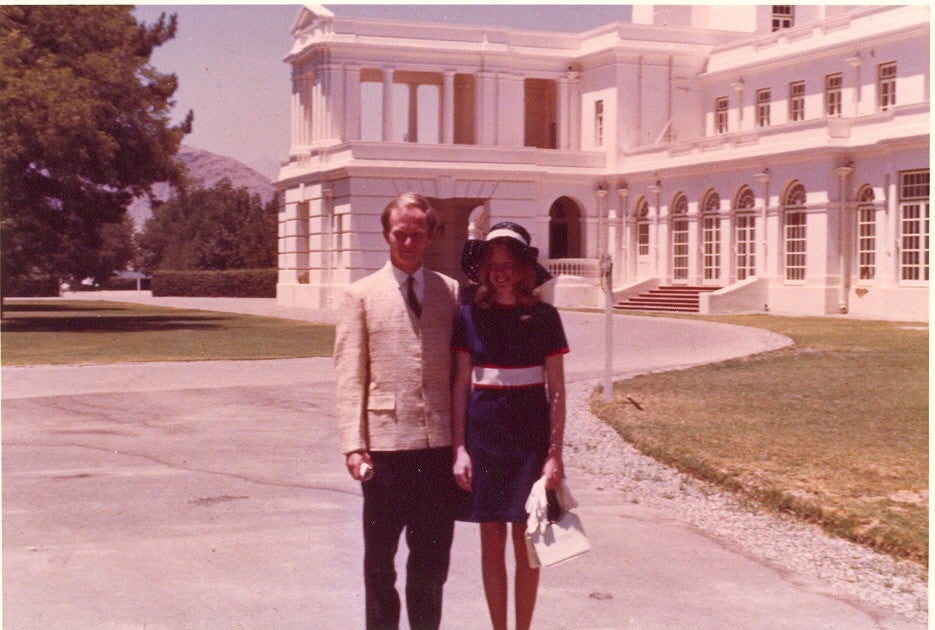 Peter and Barbie Reynolds outside the British embassy in Kabul on the day of their wedding in 1970