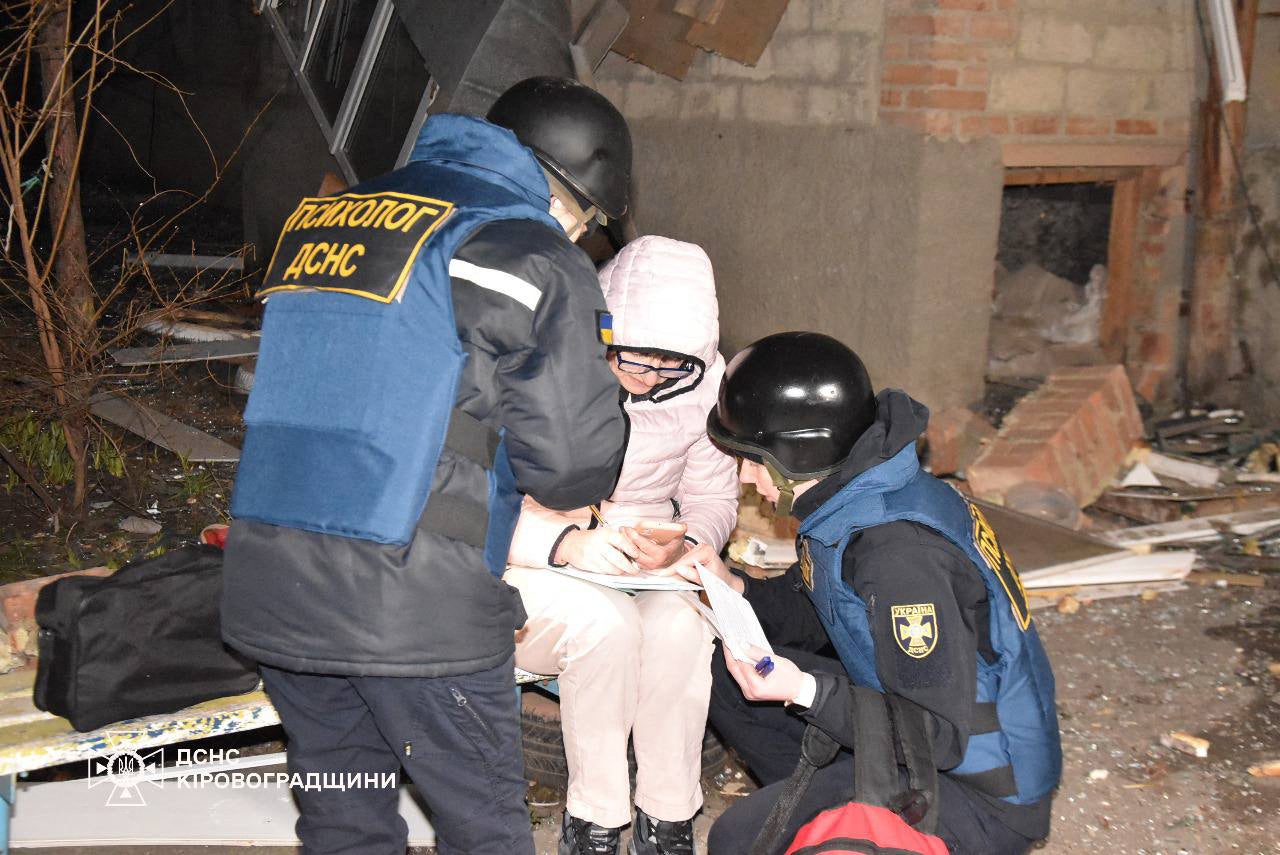 Rescuers working at a site of a strike in Kropyvnytskyi, Kirovograd region, amid the Russian invasion of Ukraine