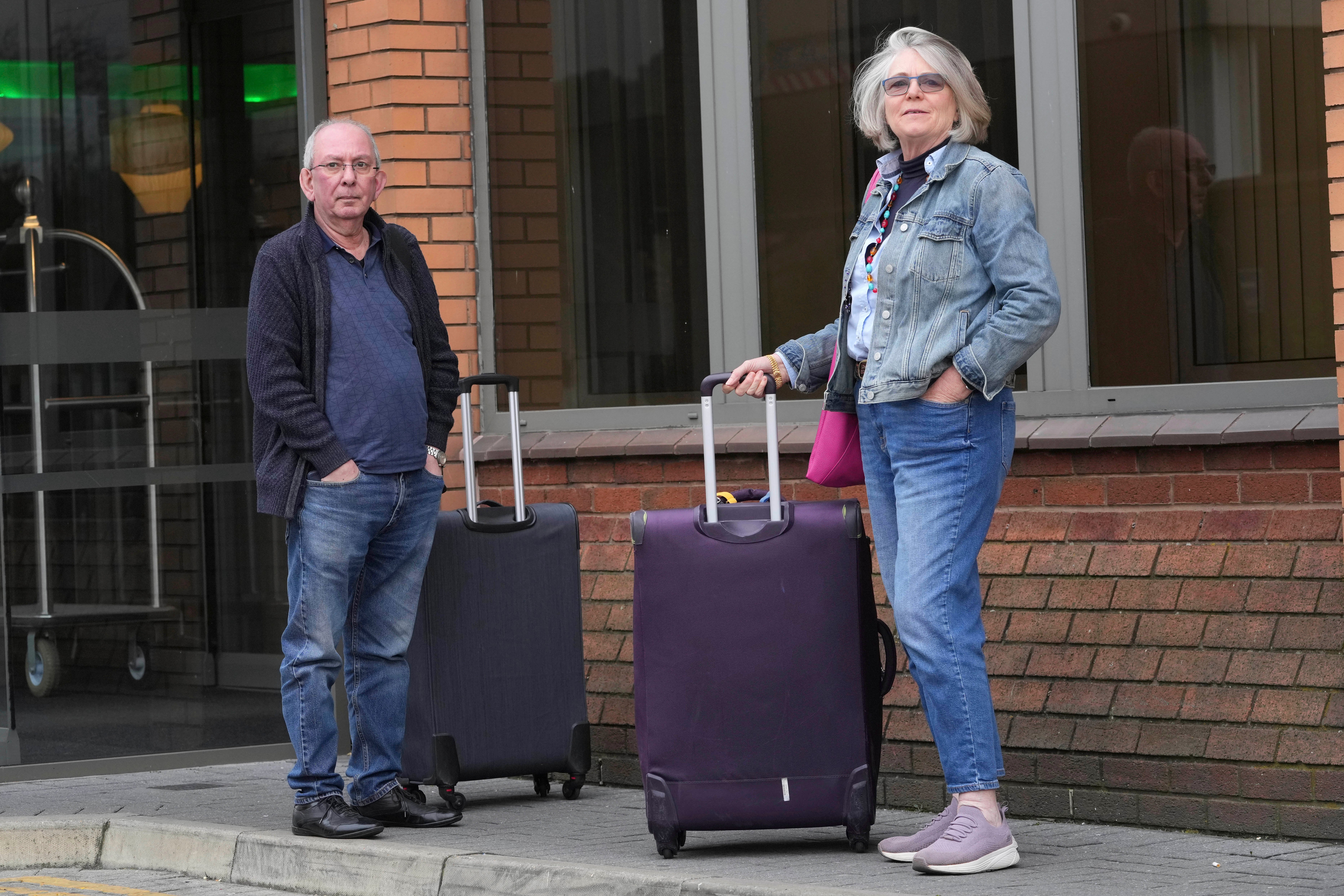 Rajih Alshibli and Michele were among those stranded at Heathrow Airport after their flight to Bahrain was cancelled (AP Photo/Kin Cheung)