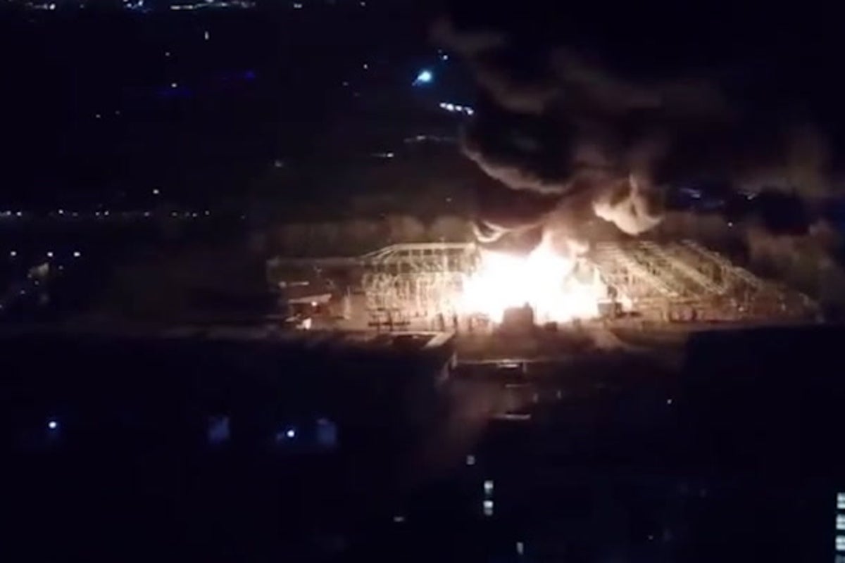 Drone footage shows London electricity substation on fire forcing closure of Heathrow Airport