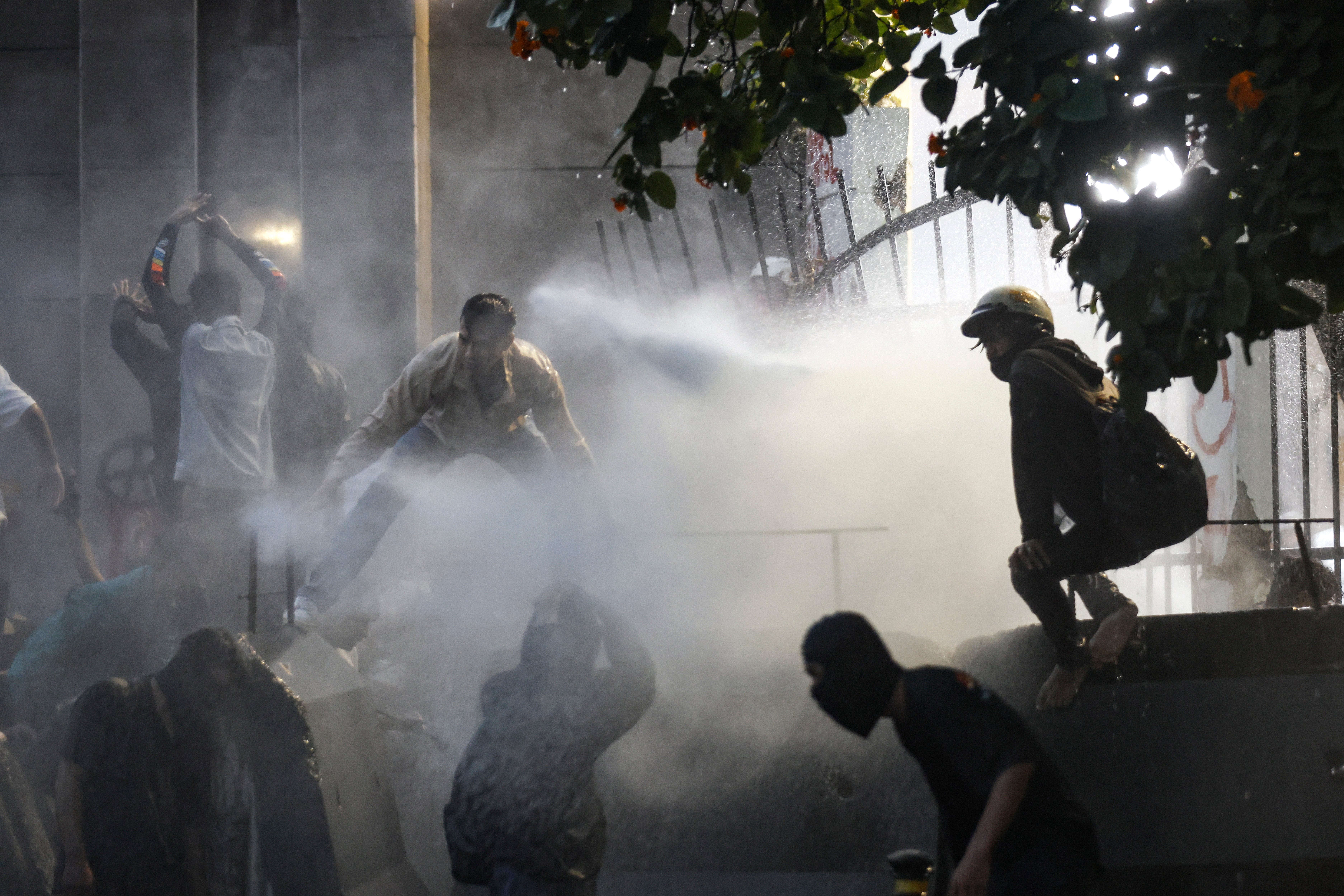 Police use water cannons on protesters in Jakarta