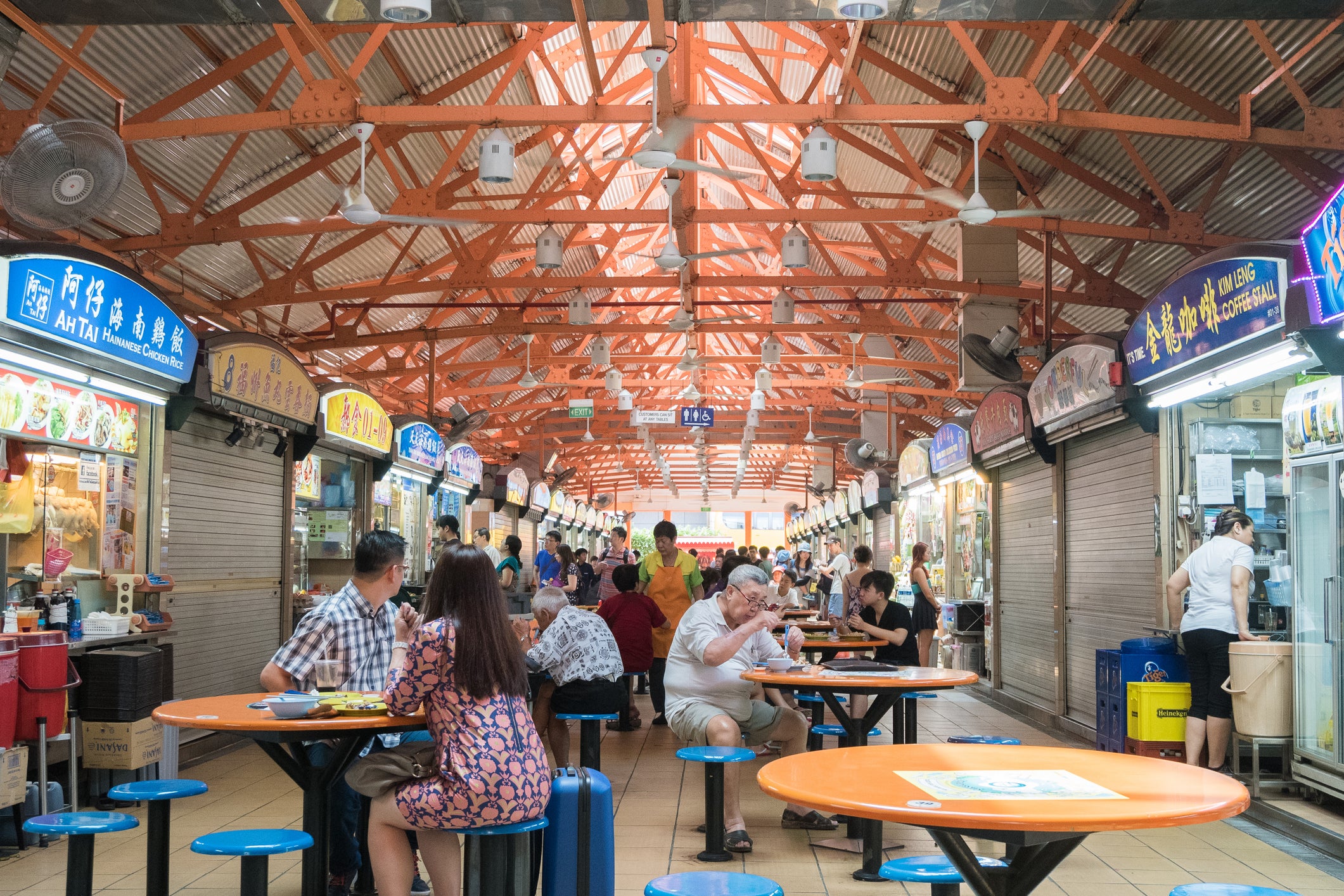 Get your foodie fix at a hawker market, such as Maxwell Road Hawker Food Centre