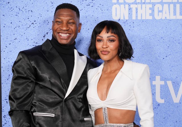 <p>Actors Jonathan Majors, left, and Meagan Good pose together at the premiere of the documentary film "Number One on the Call Sheet" at the TCL Chinese Theatre on Wednesday, March 12, 2025, in Los Angeles</p>