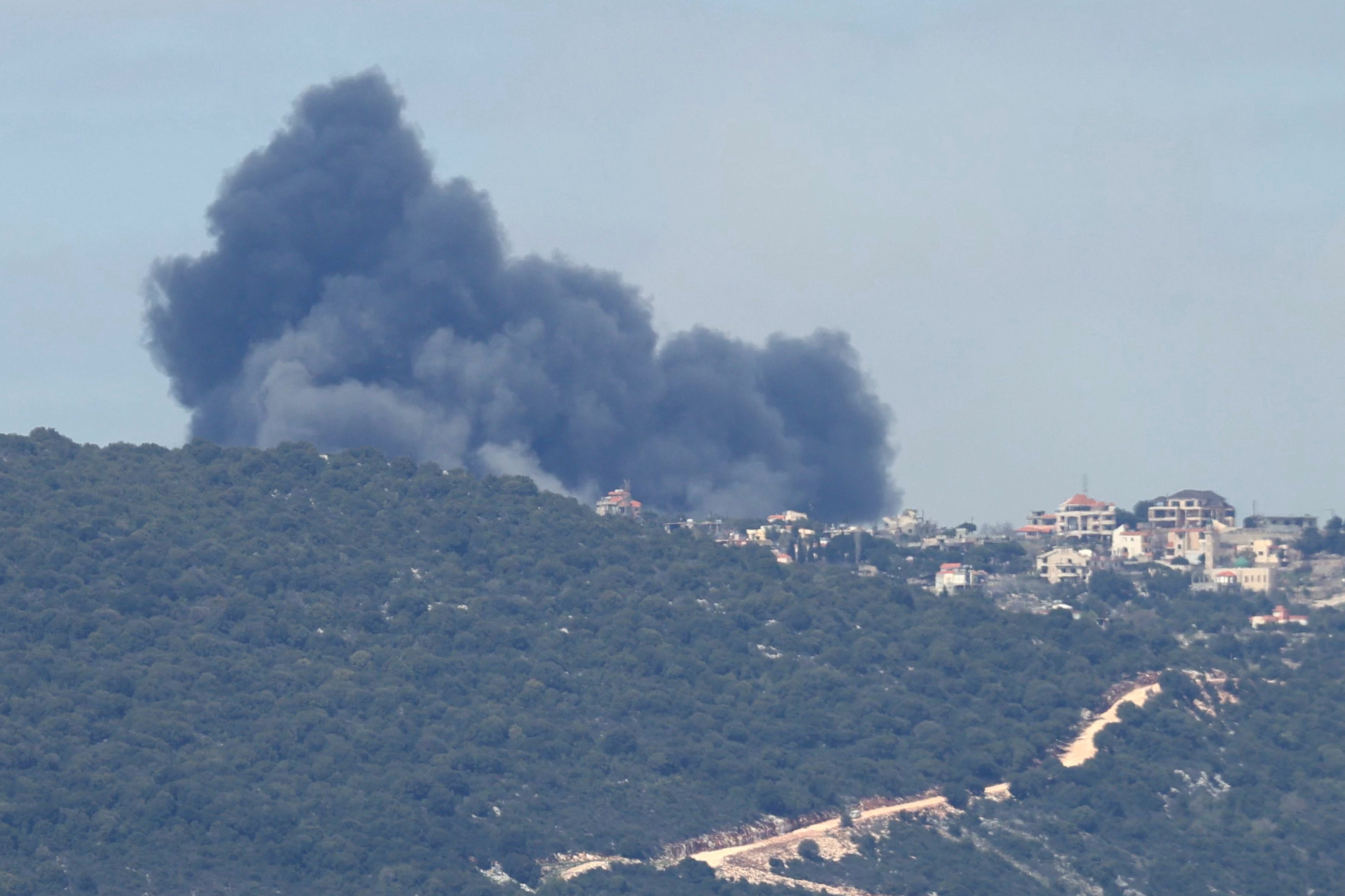 Smoke billows over Yohmor, Lebanon