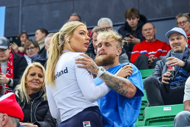 <p>Jutta Leerdam and Jake Paul during the World Cup individual distances in the Viking Ship in Hamar, Norway, Friday, March 14, 2025. The two recently announced their engagement</p>