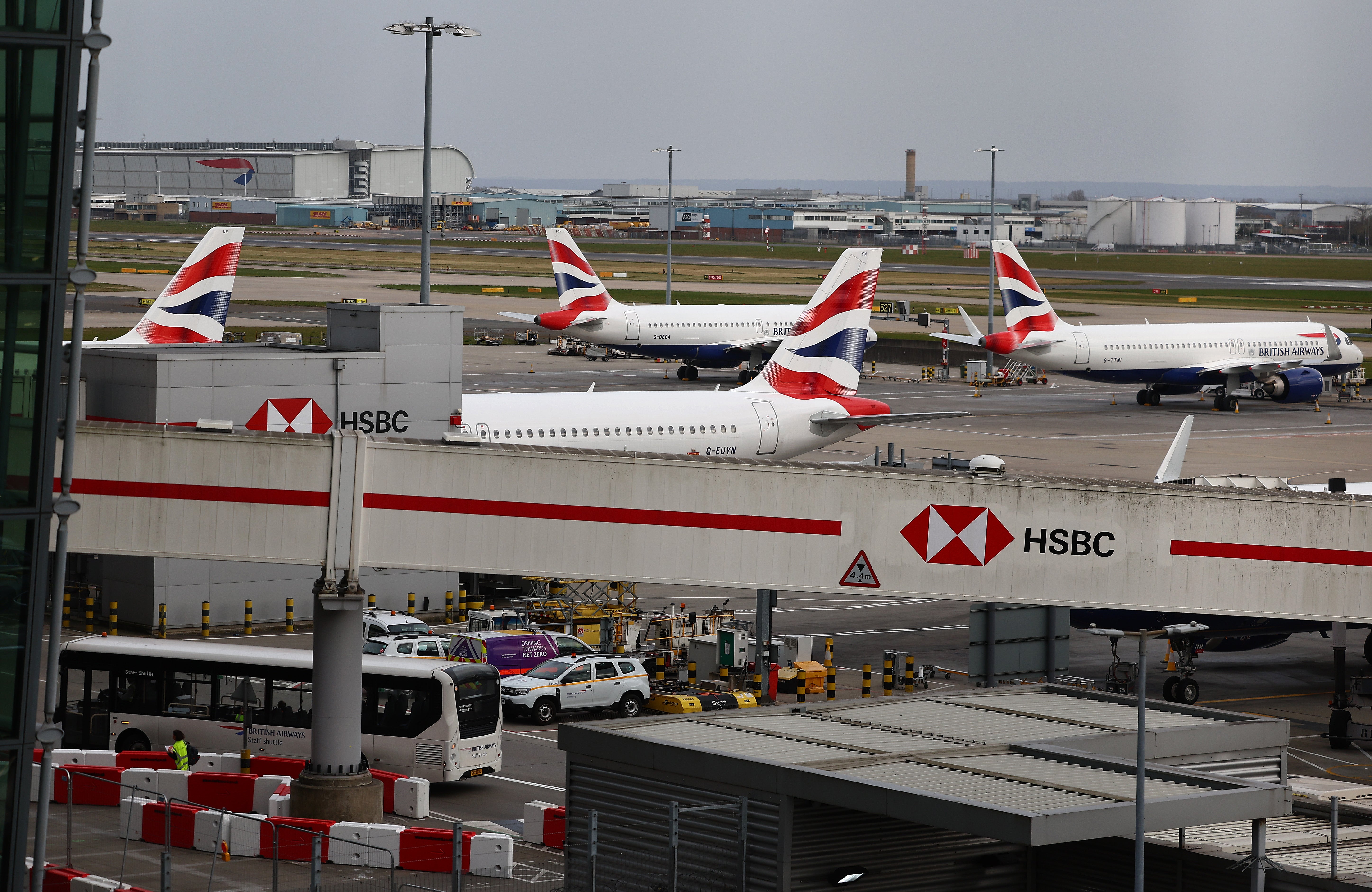 Passenger aircraft operated by British Airways on the tarmac at London Heathrow airport on 21 March