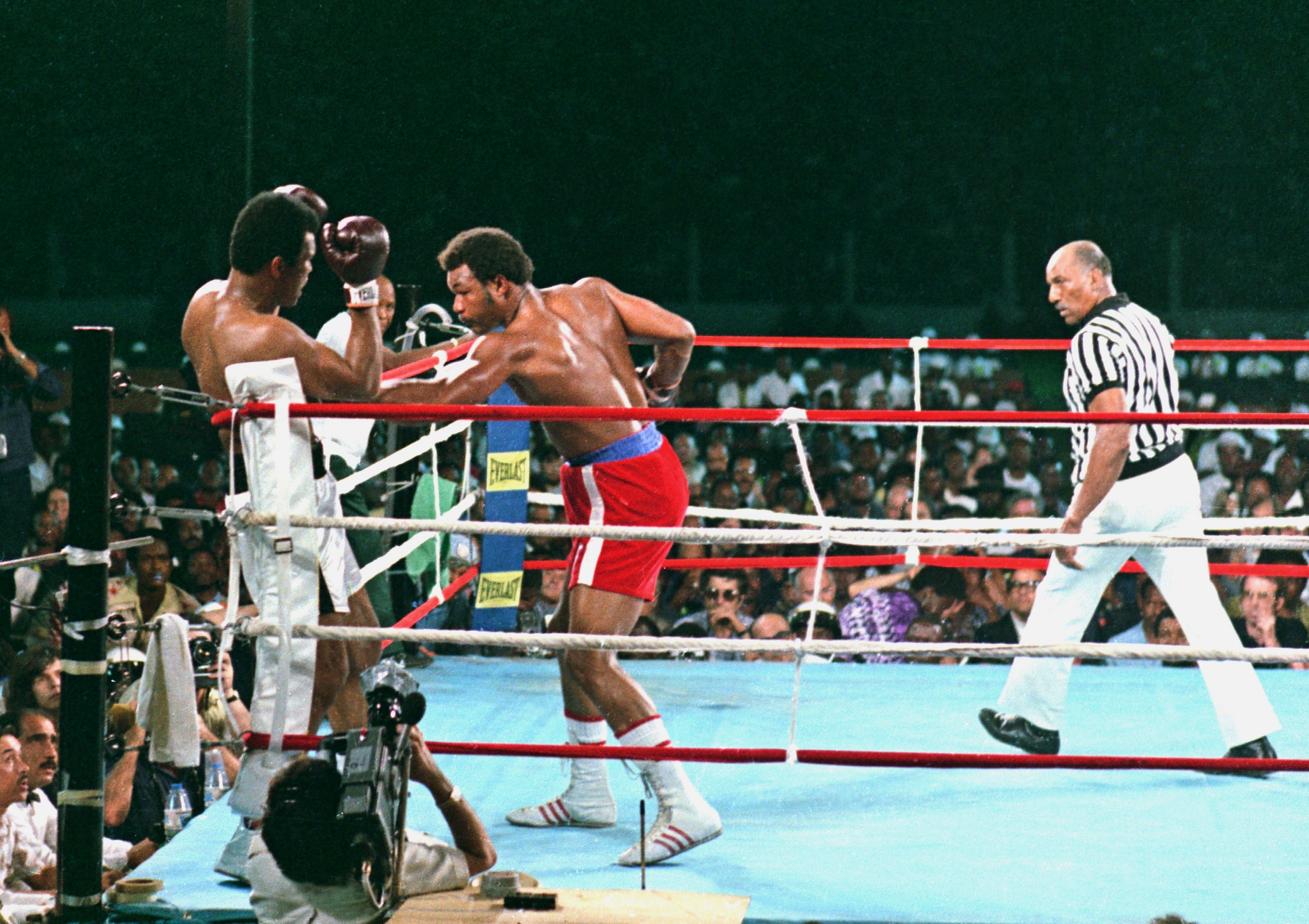 <p>George Foreman took on Muhammad Ali at The Rumble in the Jungle in 1974</p>