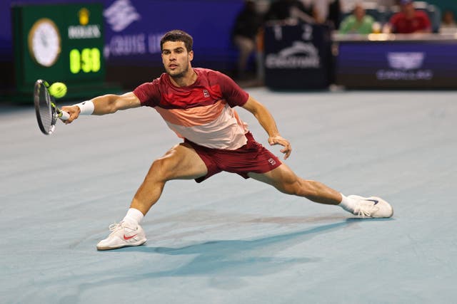 <p>Carlos Alcaraz was beaten by David Goffin in Miami</p>
