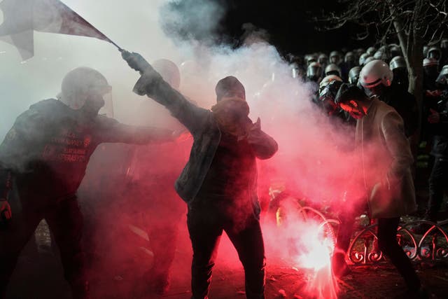 <p>A protester pictured during a demonstration over Istanbul mayor Ekrem Imamoglu’s arrest</p>