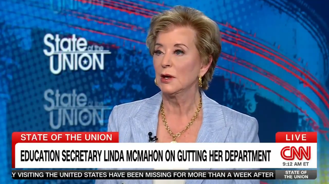 <p>Education Secretary Linda McMahon discussed the president's plans to dismantle the agency and transfer programs to other departments on Sunday's State of the Union.</p>