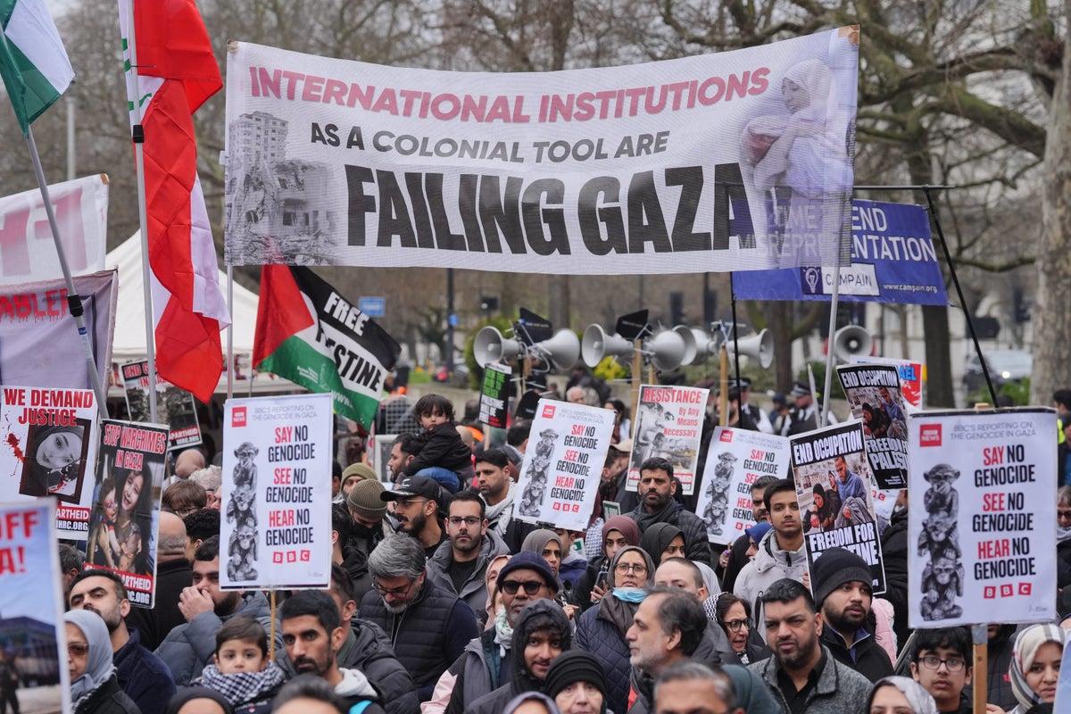 Hundreds march through central London to express solidarity with Palestine | The Independent