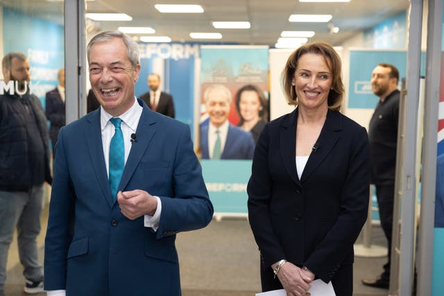 <p>Sarah Pochin and Nigel Farage</p>