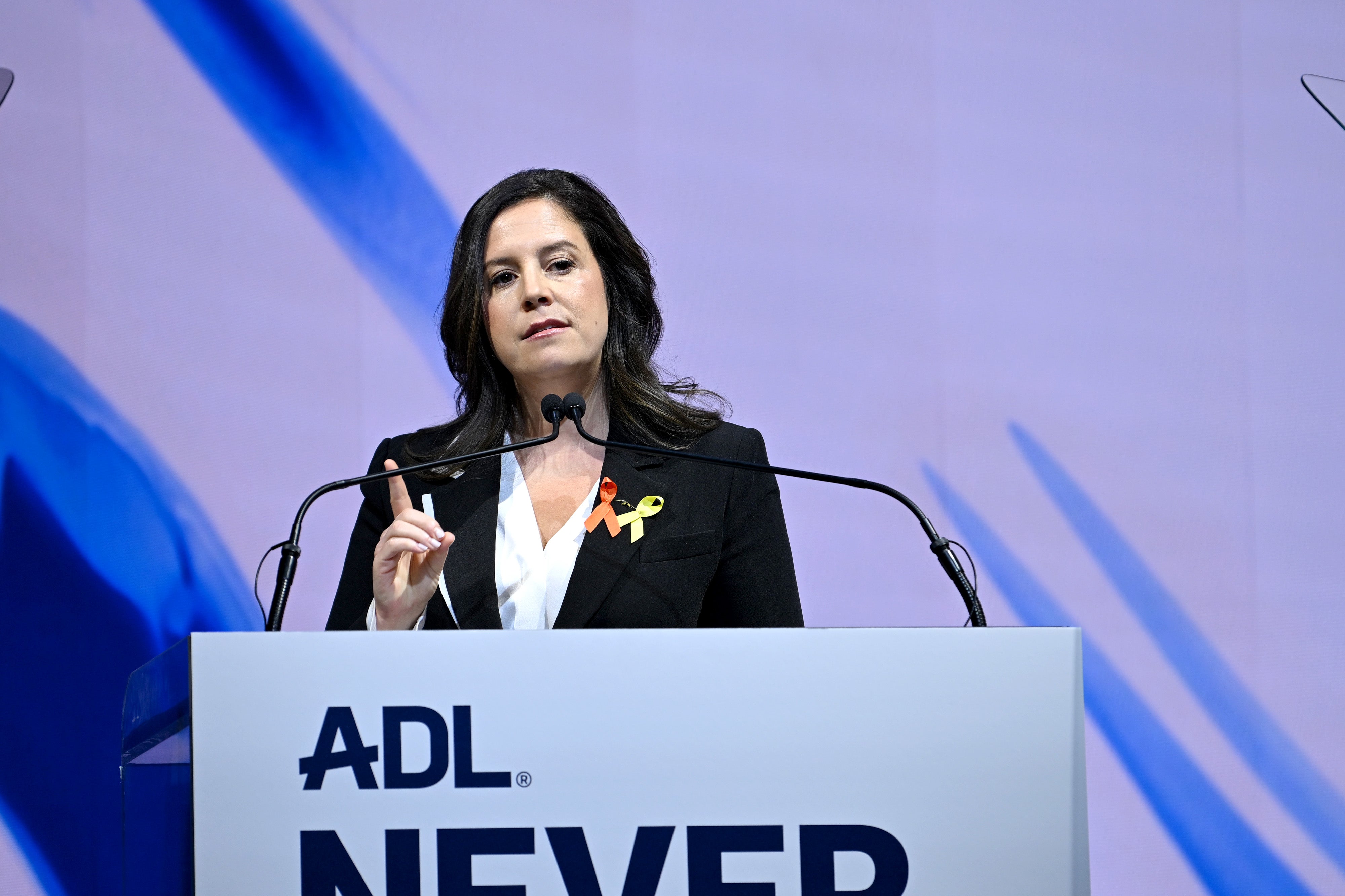 U.S. Ambassador-Designate to the United Nations Elise Stefanik speaks at ADL Never Is Now at Javits Center on March 3, 2025, in New York City. She chose not to attend a town hall event with angry constituents during the recent congressional recess