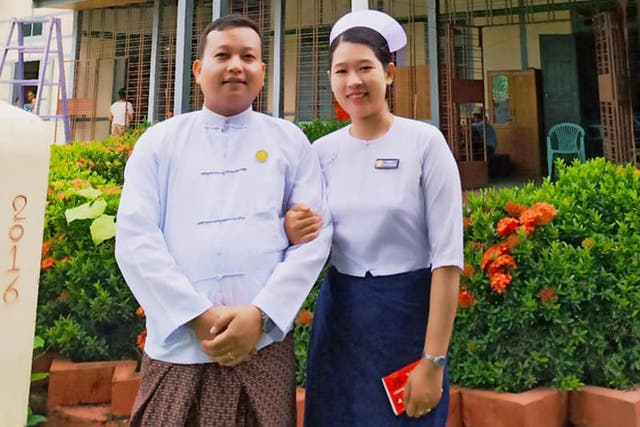 <p>Doctor Mya Soe Aung (left) and his wife, senior nurse Khine Hnin Wai (right), who died after the military junta's airstrike on Hnan Khar village clinic in Gangaw Township, Magway Region, on March 22, 2025, according to National Unity Government</p>