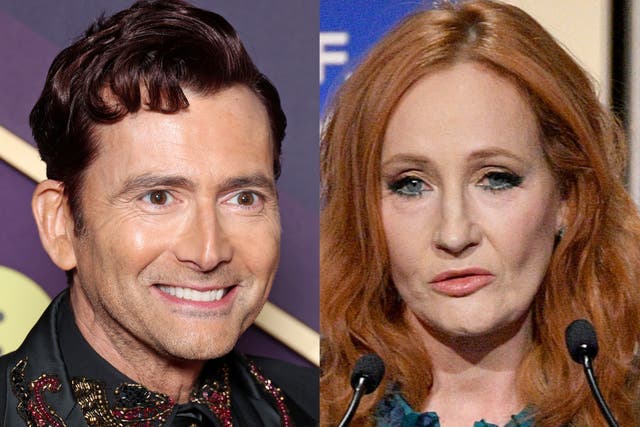 <p>Actor David Tennant and Harry Potter creator JK Rowling</p>
