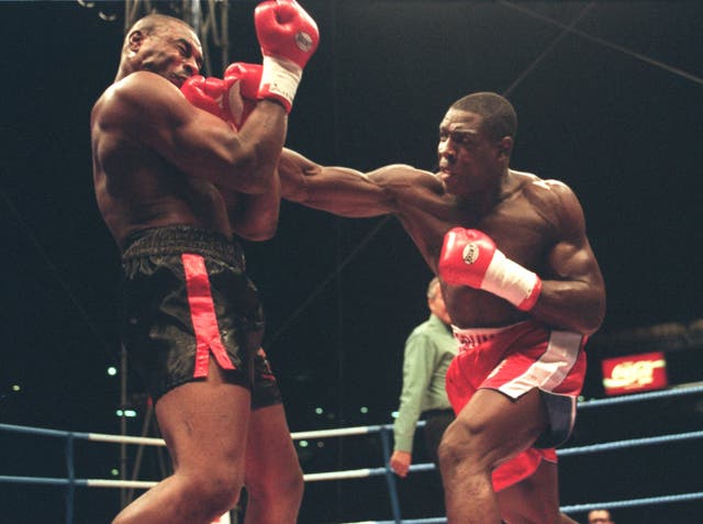 <p>Bruno winning the WBC world heavyweight title against Oliver McCall in 1995</p>