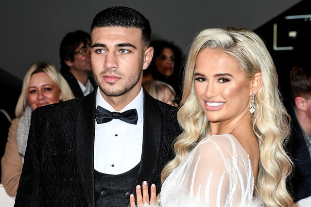 <p>Tommy Fury and Molly-Mae Hague attend the National Television Awards 2020 at The O2 Arena on January 28, 2020 in London, England</p>