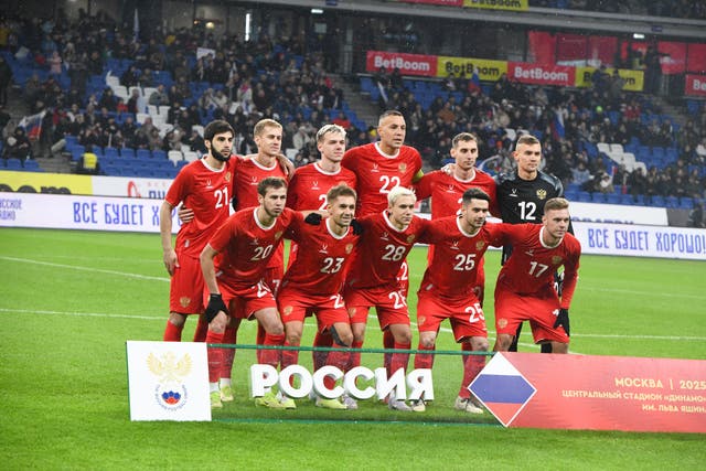 <p>The Russian national team before the friendly match against Grenada at the VTB Arena, Moscow, Russia</p>