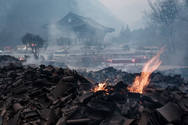 <p>Gounsa Temple in Uiseong has been destroyed by the flames</p>