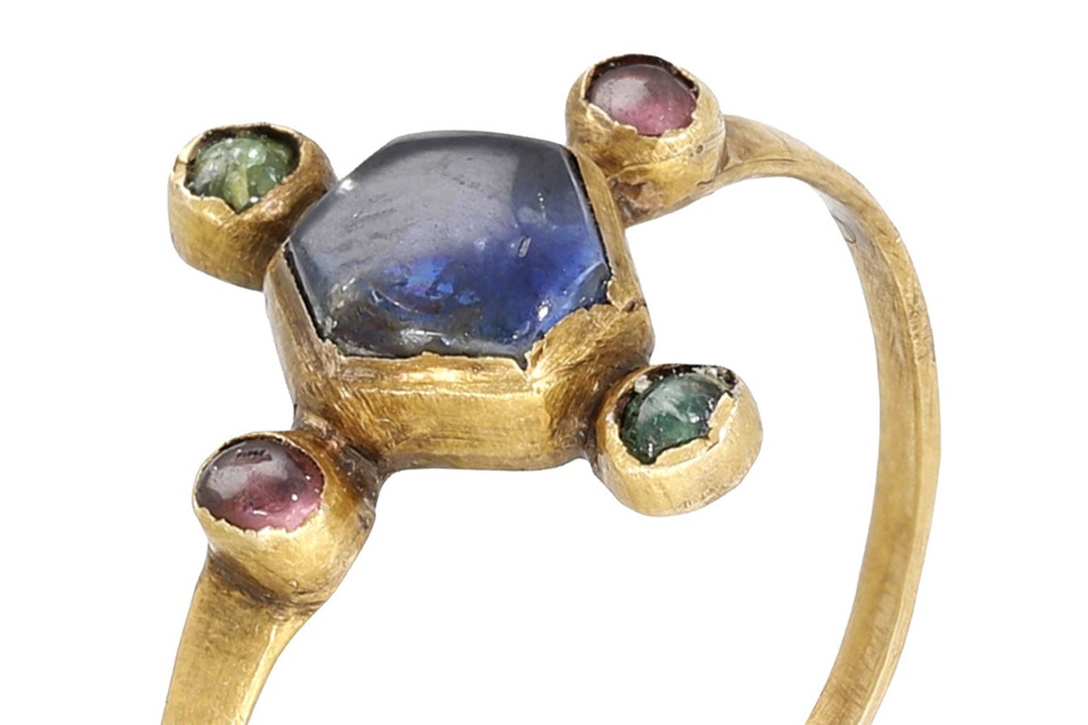 The jewelled medieval bishop’s ring was discovered in a muddy field by metal detectorist Mark Sell (Noonans/PA)