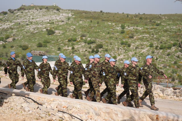 Irish troops on parade at Camp Shamrock near the border with Lebanon and Israel (Niall Carson/PA)