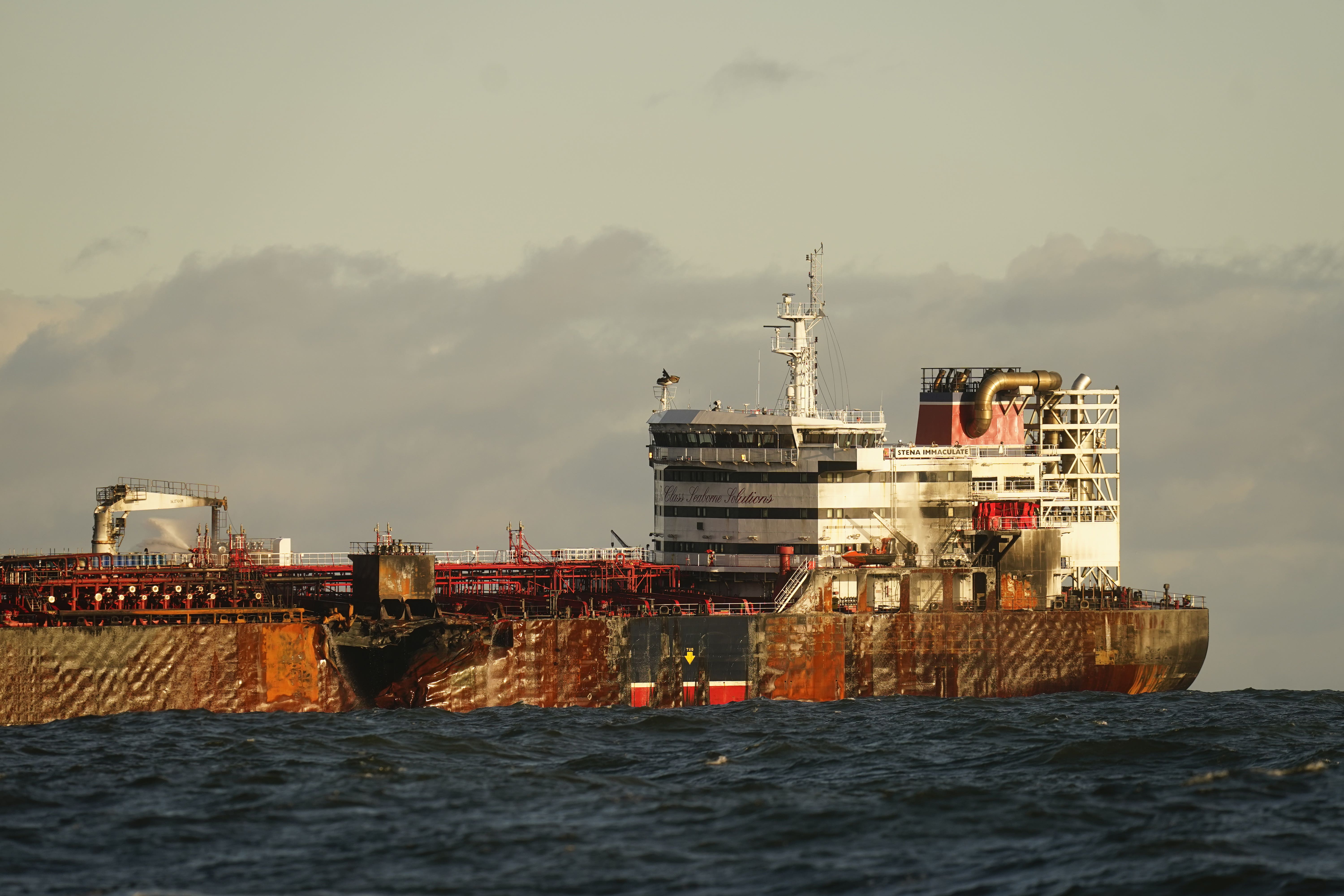 The US oil tanker MV Stena Immaculate was struck by the Solong container ship (Danny Lawson/PA)