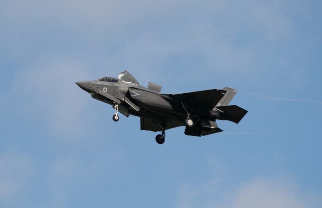 <p>Campaigners have called for governments to suspend the export of F35 jets and their components to Israel (Joe Giddens/PA)</p>