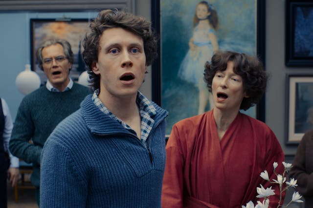 <p>Musical family: Michael Shannon, George McKay and Tilda Swinton in ‘The End’</p>