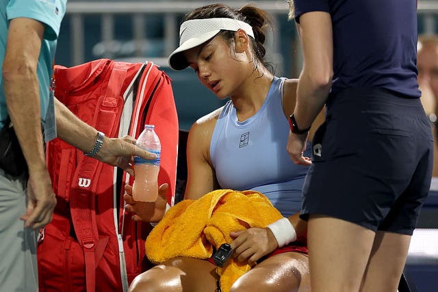 <p>Emma Raducanu received medical attention during her defeat to Jessica Pegula</p>