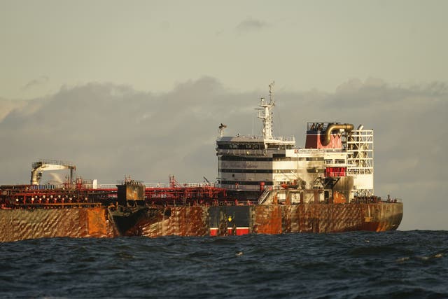 The US oil tanker MV Stena Immaculate which was struck by the Solong container ship, in the Humber Estuary, off the east coast of Yorkshire (Danny Lawson/PA)